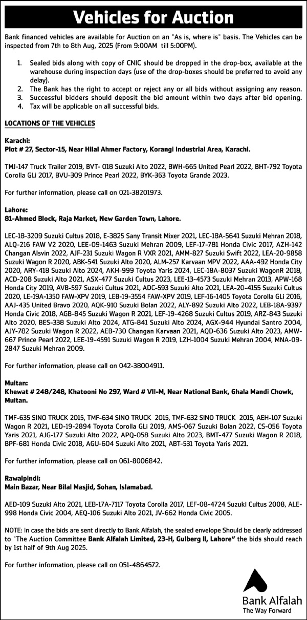 Bank Alfalah Karachi Tender Notice